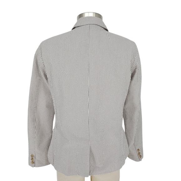 GAP Boyfriend Blazer Gray Striped Seersucker Long Sleeve Button Career Jacket 12 - Picture 4 of 7